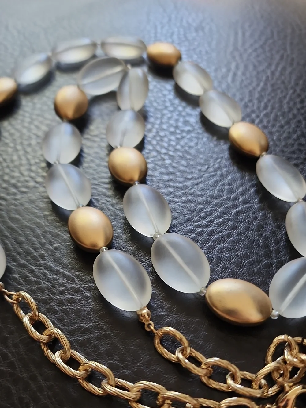 Gold and Frosted Bead Avon Women's Necklace - Elegant Beaded Chain